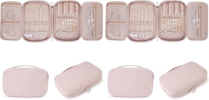 BAGSMART Jewelry Organizer Case Large Travel Jewelry Storage Bag for Necklace, Earrings, Rings, Bracelet, Soft Pink (Pack of 2)