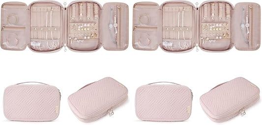 BAGSMART Jewelry Organizer Case Large Travel Jewelry Storage Bag for Necklace, Earrings, Rings, Bracelet, Soft Pink (Pack of 2)