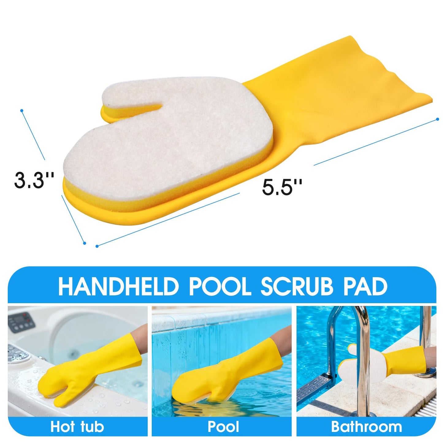 TidyMister 5-in-1 Spa Cleaning Set - Hot Tub Small Pools Maintenance Accessories Kit - Skimmer Net, Round Brush, 2ft Pole, Scrub Glove and Scum Absorber