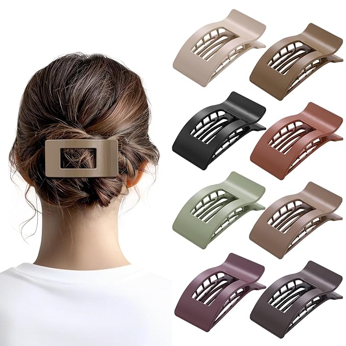 8 Pack French Flat Hair Clips for Women – Large Matte No-Slip Claw Barrettes for Thick & Thin Hair, Strong Hold Styling Accessories (Glossy Neutral)