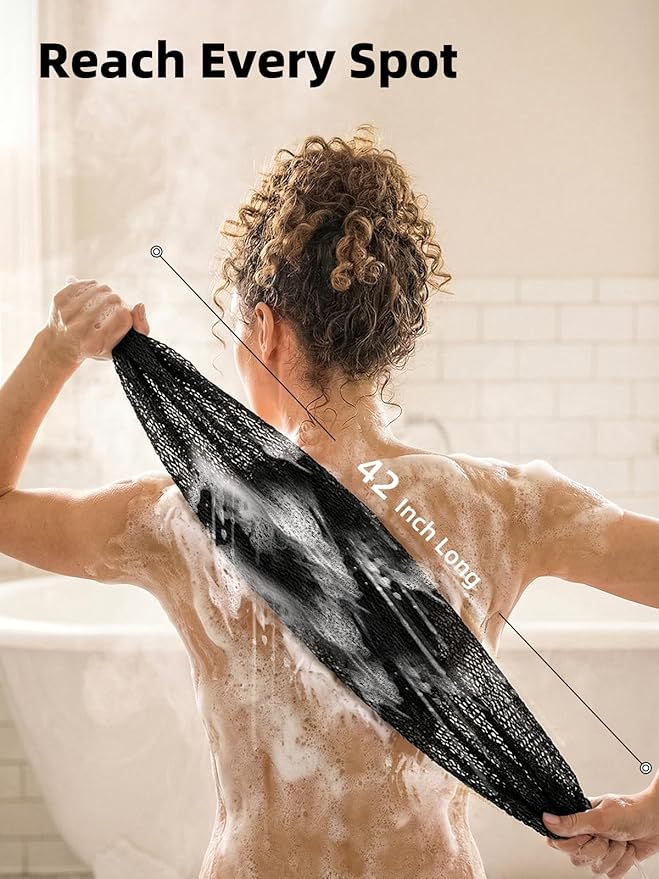 Cleangor 2Pcs African Net Sponge Authentic with Knots - Exfoliating Body Scrubber for All Skin Types, African Bath Sponge, Wash Cloth, Gentle Exfoliation Shower Rag for Women Daily Use (Black & Slate)