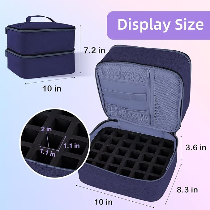 Nail Polish Organizer Holds 30 Bottles (15ml - 0.5 fl.oz) Double-layer Gel Nail Polish Kit Case, Nail Holder for Nail Lamp, Portable Nail Organizer and Storage for Nail Supplies (Blue)