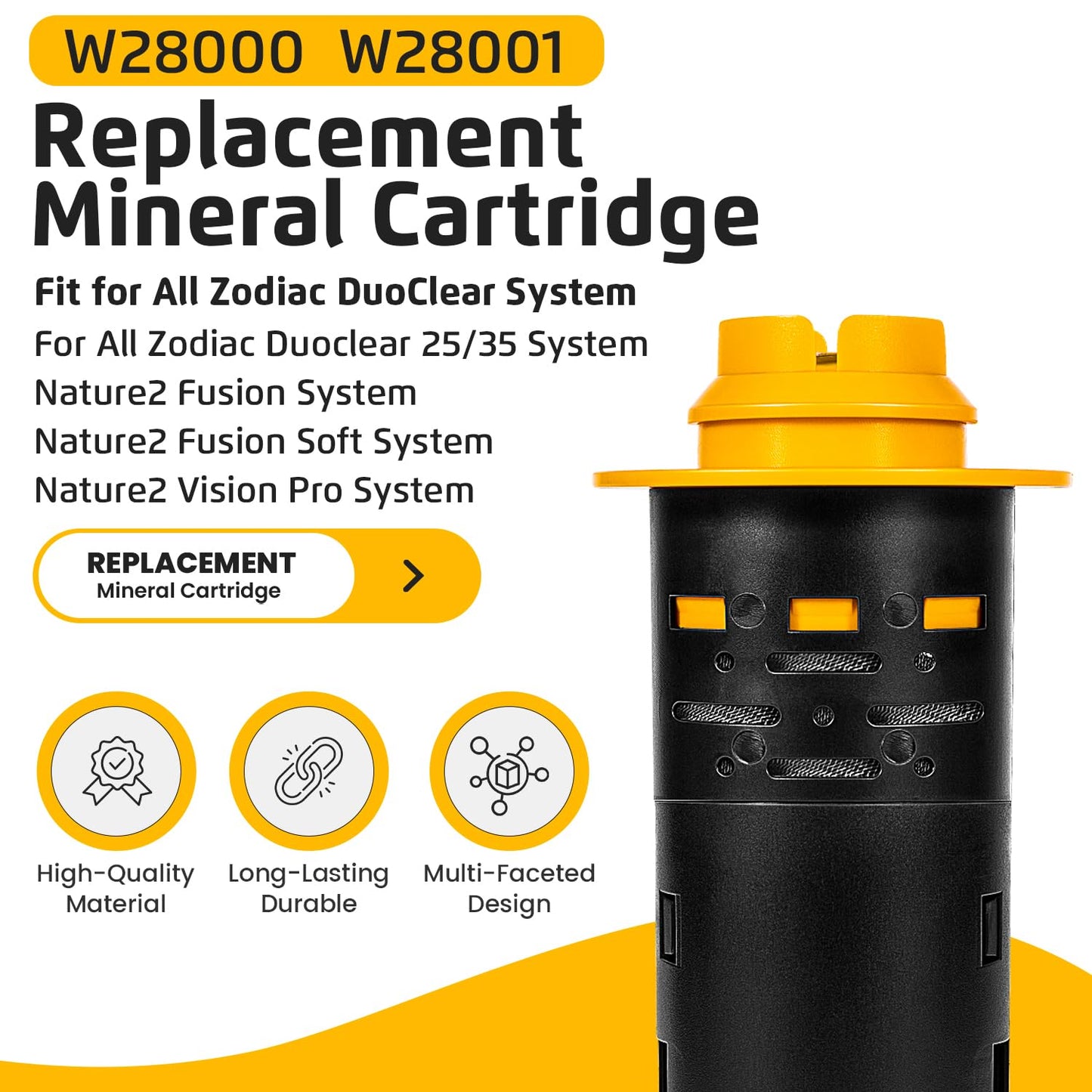 W28000 W28001 Replacement for Nature2 Duoclear 25 35 Mineral Cartridge for All Zodiac Duoclear & Fusion, Fusion Soft, Vision Pro System Aboveground Ingroud Pool Vessels for up to 35,000 Gallons Pool