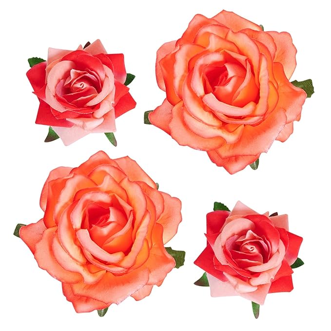 Rose Hair Clip Flower Hairpin Brooch Floral Clips, 4 Pcs Fabric Rose Flowers Hair Clips Mexican Hair Flowers Pin up Headpieces for Wedding Party Mother's Day (2 Sizes) (Pink Red)