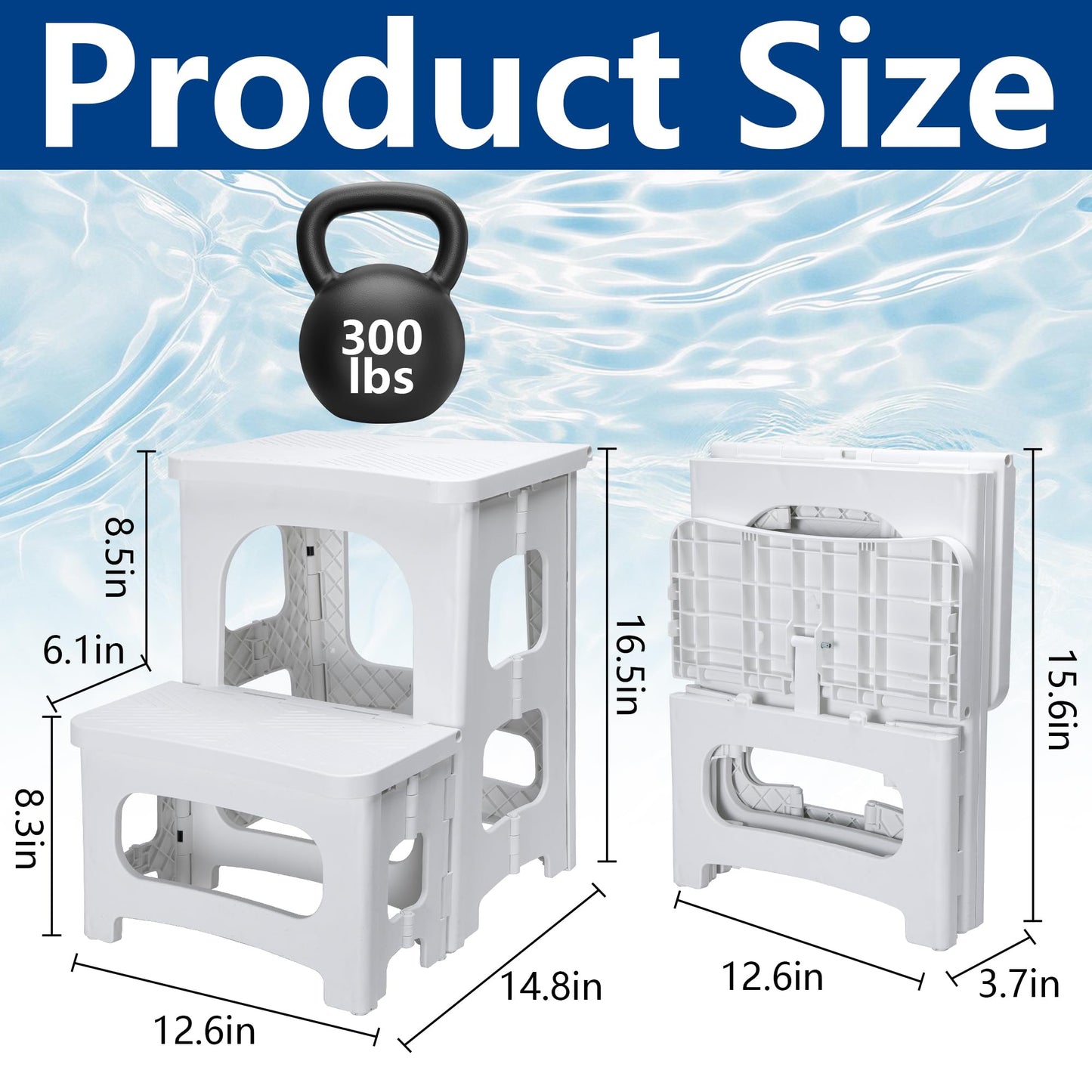 DECOHS Foldable Spa Hot Tub Steps, Non-Slip 2 Step Stool Pool Ladder, Universal Spa Steps Hot Tub Stairs for Outdoor Indoor Deck Patio Steps Accessories, White