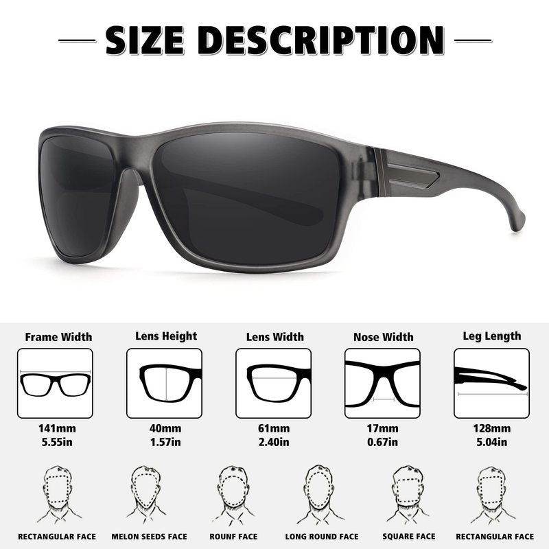 STORYCOAST Polarized Sports Sunglasses for Men Women Unbreakable Frame Cycling Fishing Driving 3Pack Black+Clear Gray Frame/Gray+Clear Gray Frame/Blue