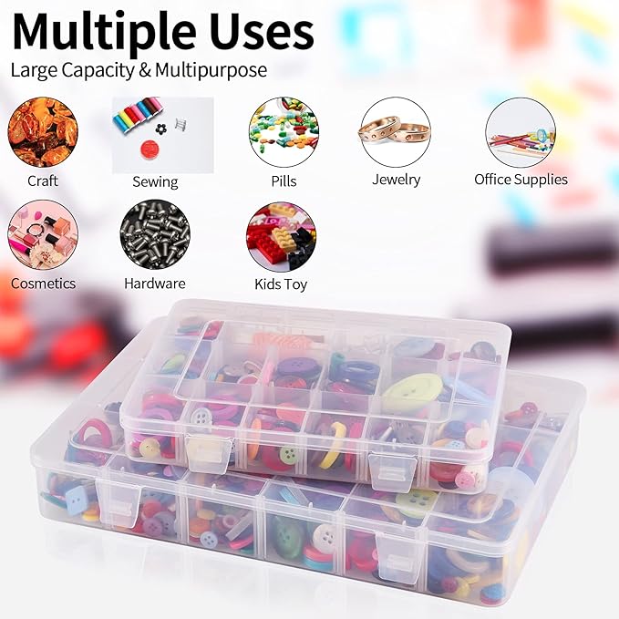 18 Grids Plastic Organizer Box with Dividers, Clear Compartment Container Storage for Washi Tapes Beads Crafts Jewelry Fishing Tackles, Size10.8 x 7.7 x 1.7 in
