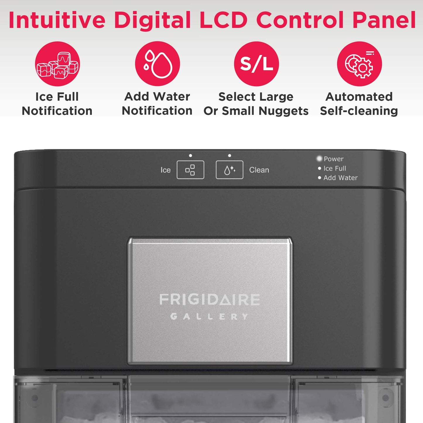 FRIGIDAIRE Gallery Countertop Crunchy Chewable Nugget Ice Maker, 44lbs per Day, Auto Self Cleaning, 2.0 Gen, Black
