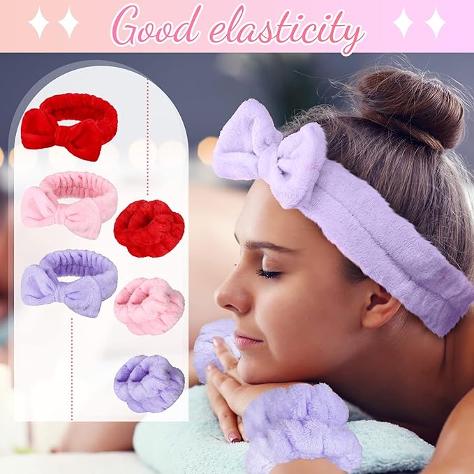 Janmini 36 Pcs Spa Headband and Wristbands Set for Washing Face Facial Spa Hair Wraps Makeup Skincare Bath Winter Gifts 12 Pcs Flannel Hairbands 24 Wristbands for Women Girls(Solid)