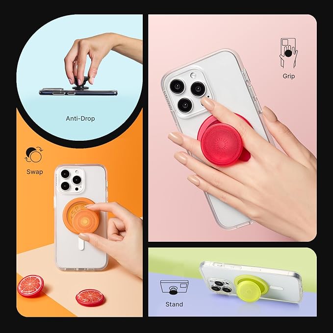 PopSockets Phone Grip for MagSafe with Kickstand, Magnetic Stand, Swappable Top, Secure Hold for iPhone MagSafe Cases, Phone & Tablet Grip - Blanchette Red