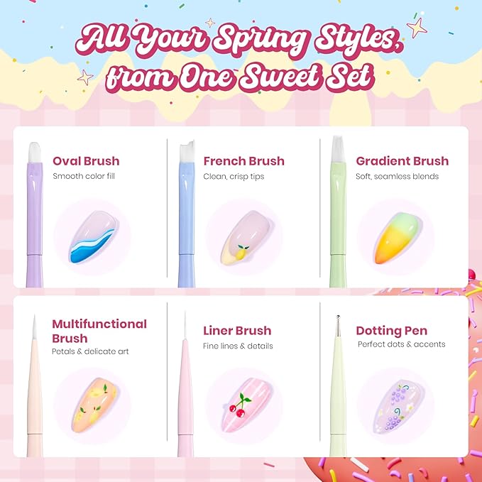 Beetles Spring Nail Art Brushes 6pcs Ã¢ÂÂ Sweet Swirl Nail Art Tools Liner Brushes for Nails Dotting Tool Gradient French Manicure Design Pen with Floral Palette, Brush Holder, DIY Gift for Women