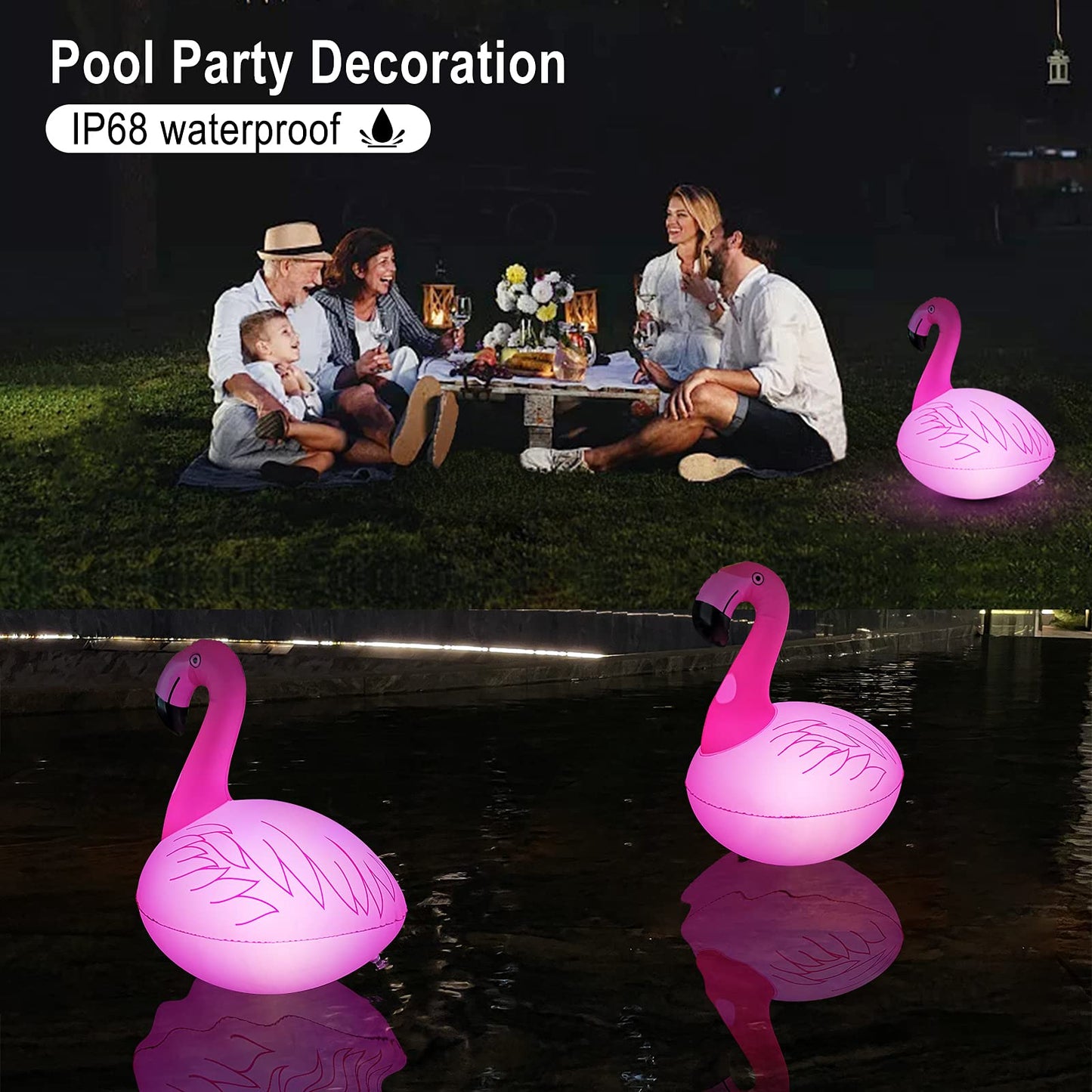 Cootway Floating Pool Lights Pack of 2, Solar Flamingo Pool Lights Waterproof, Glow in The Dark Solar Floating Pool Lights, Inflatable Floating Lights for Pool Wedding Party Decorations