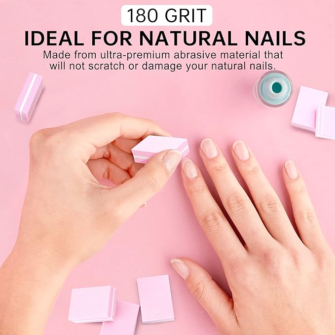Mini Nail Buffer Blocks, 100/180 Grit Sponge Buffing Sanding Block File Manicure Tools Bulk 50Pcs (Pink)