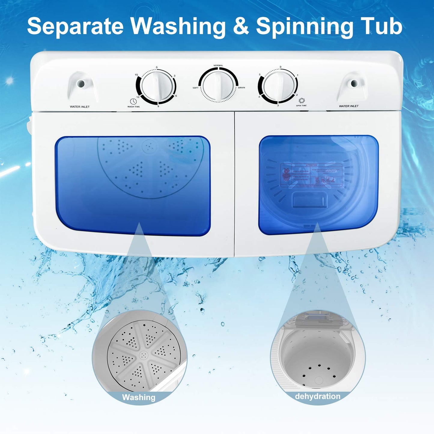 Giantex Portable Washing Machine, 20lbs Capacity, Twin Tub 2lbs Washer & 8lbs Spinner Combo, Compact for Apartment RV Dorms, Blue & White, GT24267-PE