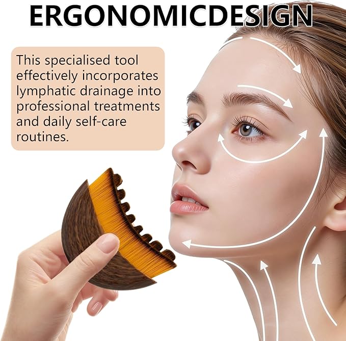 Lymphatic Contour Face Brush, Manual Facial Sculpting & Lymphatic Drainage Massager, Ergonomic Hypoallergenic Soft Bristles Brush for Anti-Puffiness, Detox & Lift, Improves Skin Glow & Absorption