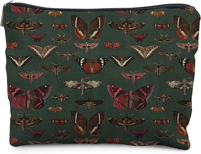 Moody Green Academia Butterfly Cosmetic Bags Toiletry Bag for Women, Vintage Butterfly Makeup Bag, Butterfly Gifts for Women, Dark Cottagecore Butterflies Makeup Pouch
