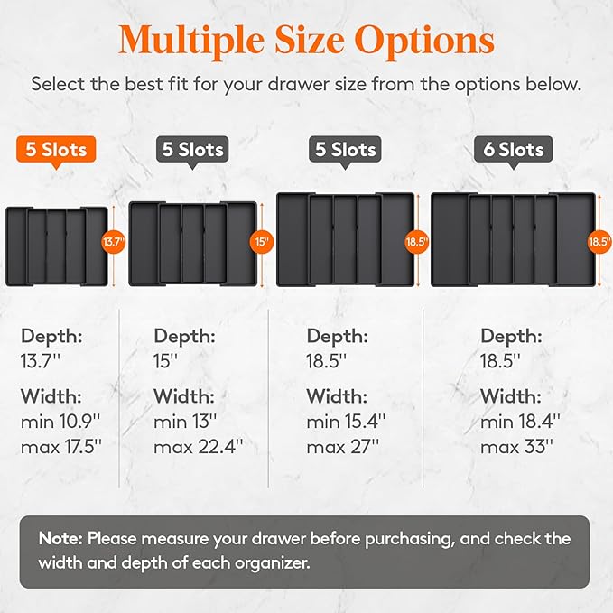Lifewit Utensil Organizer for Kitchen Drawers, Expandable Cooking Utensil Tray, Adjustable Cutlery Silverware Flatware Holder, Plastic Spatula Tools Storage Divider, 11-18 x 14", Black