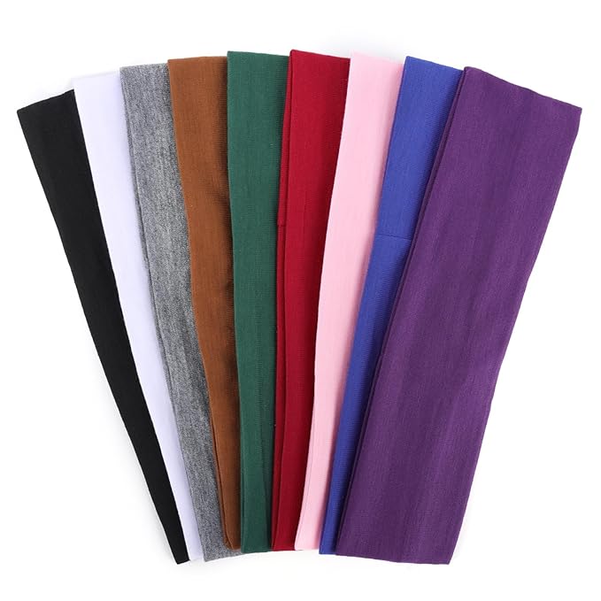 9Pcs Headbands for women Non Slip Headband, Soft Elastic Hair Bands for WomenÃ¢ÂÂs Hair, Fashion Cotton Cloth Stretchy Sweat Bands Headbands for Sports, Makeup, Gym, Running, Yoga, Workout (9Colors-C)
