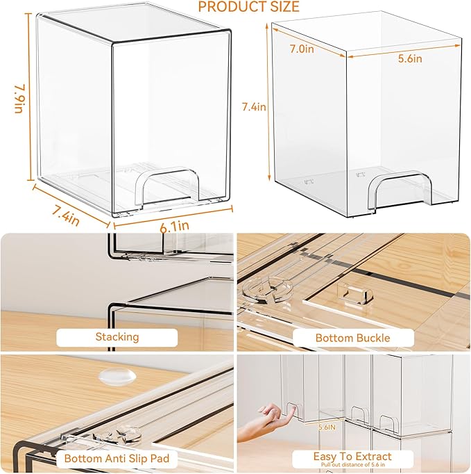 Yieach 7.6" H Baby Bottle Organizer for Cabinet,4 Pack BPA FREE Bottle Storage Organizer Baby,Clear Stackable Storage Drawers for Makeup,Skincare,Beauty Products Bathroom Closet Organizers and Storage