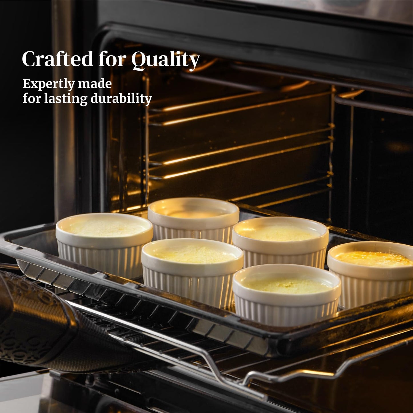 DOWAN Ramekins 6 oz Oven Safe for Creme Brulee Souffle, Porcelain Ramekin for Baking, Classic Style Small Bowls Souffle Dishes Custard Cups for Dipping Sauce, Set of 6, Soft White