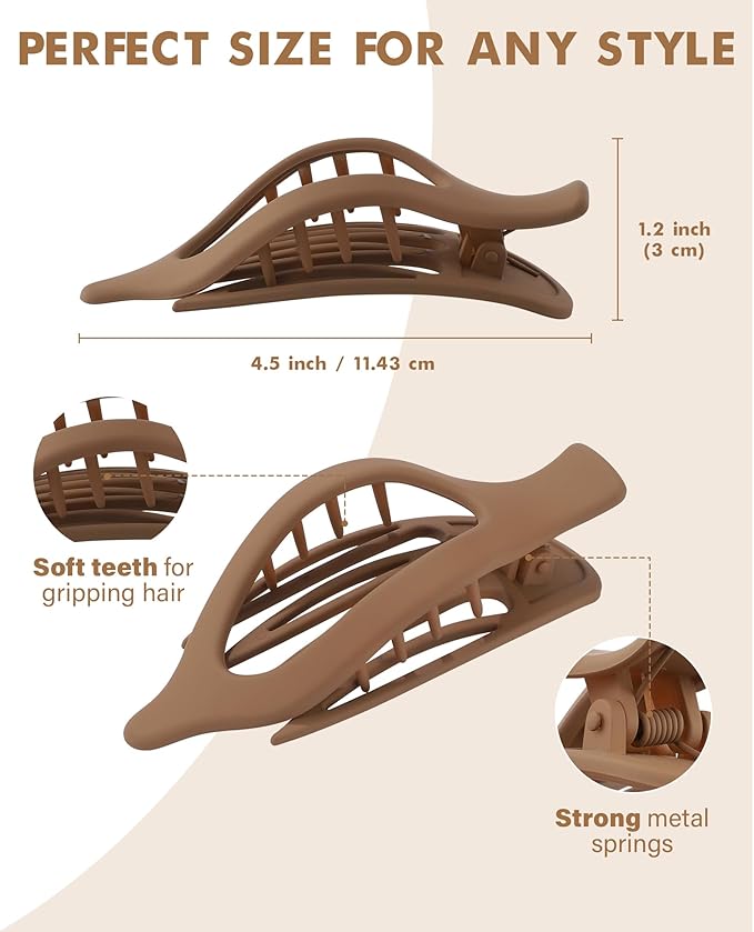 French Flat Hair Clips for Women - 6Pcs Flat Hair Claws for Thin Thick Hair Strong Hold No Slip Grip Hair Claw Clips for Women Girls (Matte(Neutral colors))
