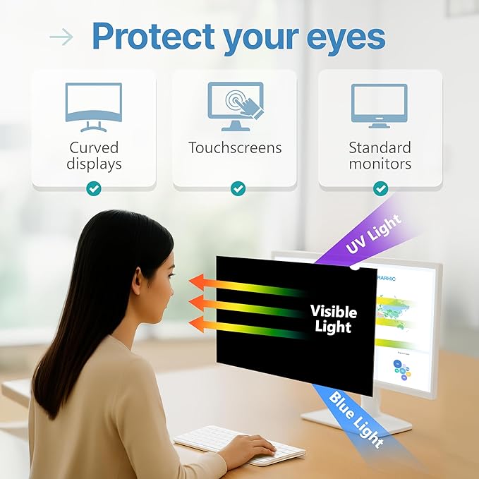 VINTEZ 31.5 Inch 16:0.9 Privacy Screen for Computer Monitor and Laptop - Anti Glare Protector Film Blue Light Filter Eye Protection - Computer Screen Privacy Shield, [1 Pack]
