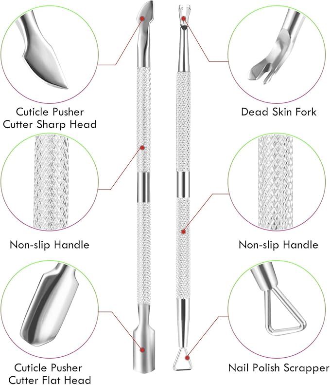 Cuticle Trimmer Cuticle Remover with Cuticle Pusher, XUNXMAS Professional Stainless Steel Durable Pedicure Manicure Tools Cutter Nipper Scissor Clipper for Fingernails and Toenails Dead Skin Silver