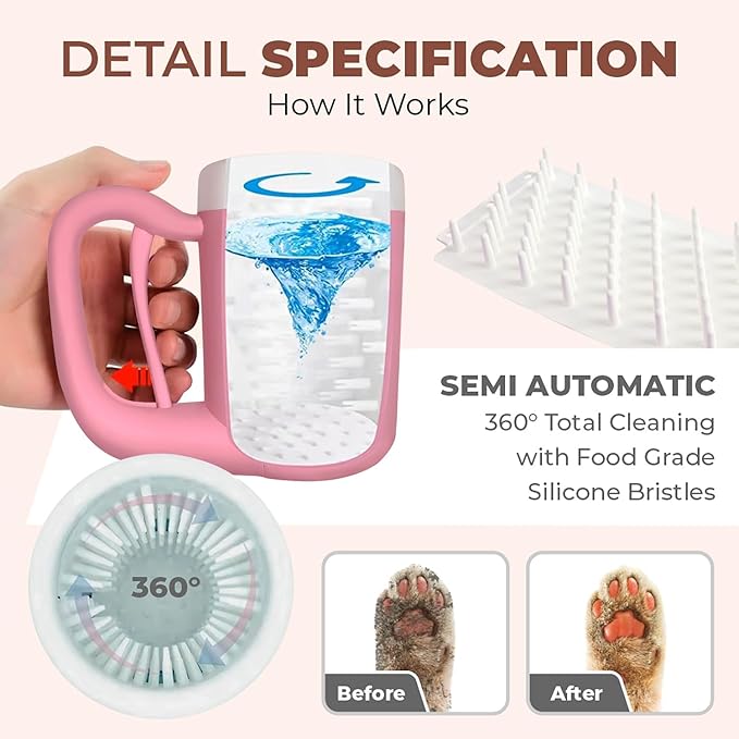 Semi-Automatic Paw Cleaner for Small Medium Dog Breeds, Premium Quality Silicone, Muddy Paw Washer, Essential Necessity (Pink, Medium)