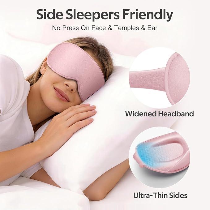 Sleep Mask for Women Men - 100% Blackout Eye Masks for Sleep - 3D Soft Sleeping Mask for Side Sleepers - Zero Pressure Lash Extensions Eye Cover Shade for Airplane Travel Essentials, Pink