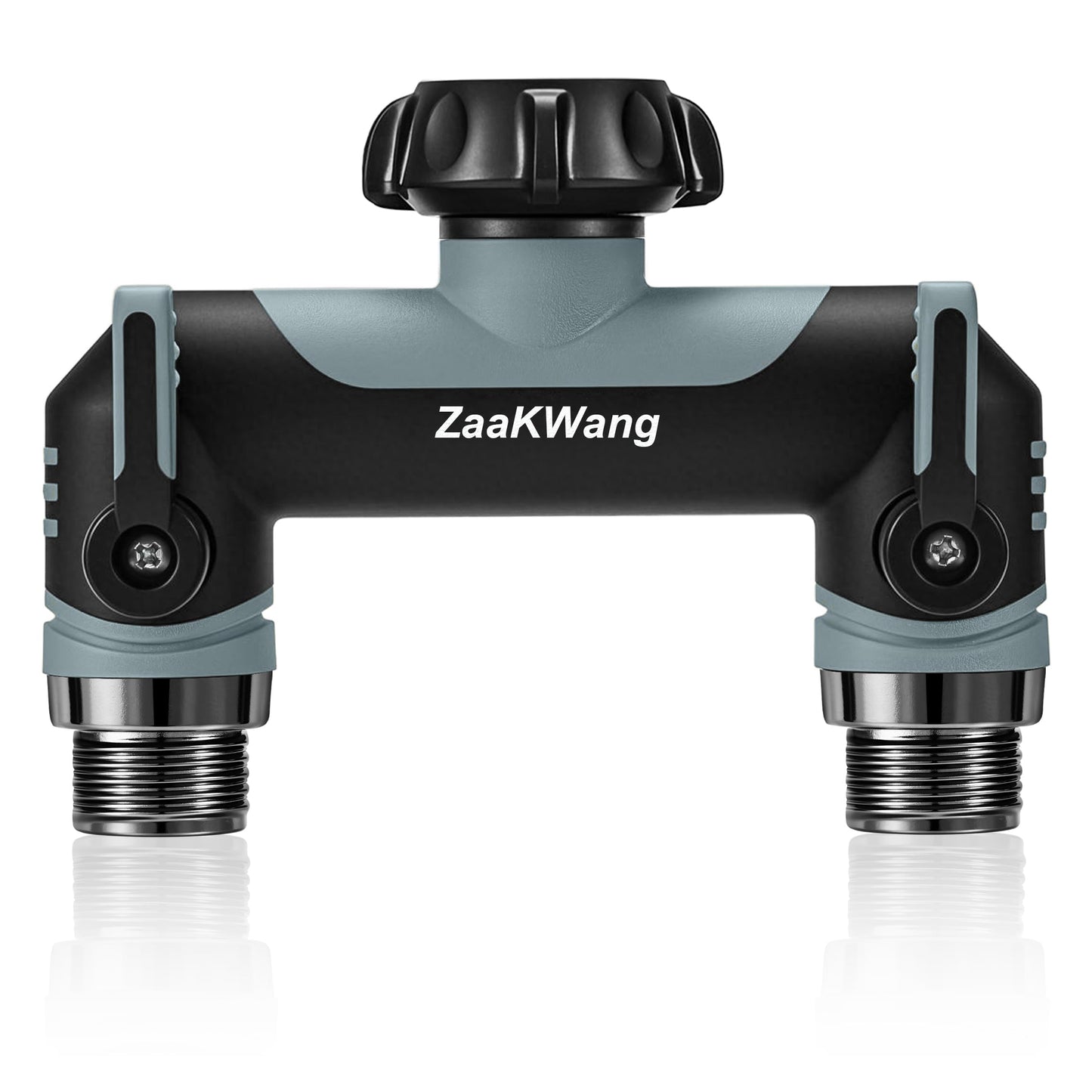 ZaakWang Garden Hose Splitter 2 Way, Heavy Duty Water Hose Spigot Bib Splitter, Outdoor Faucet Splitter with Shutoff Valve, T Adapter Connector with 3/4 - Inch GHT Thread (Grey)