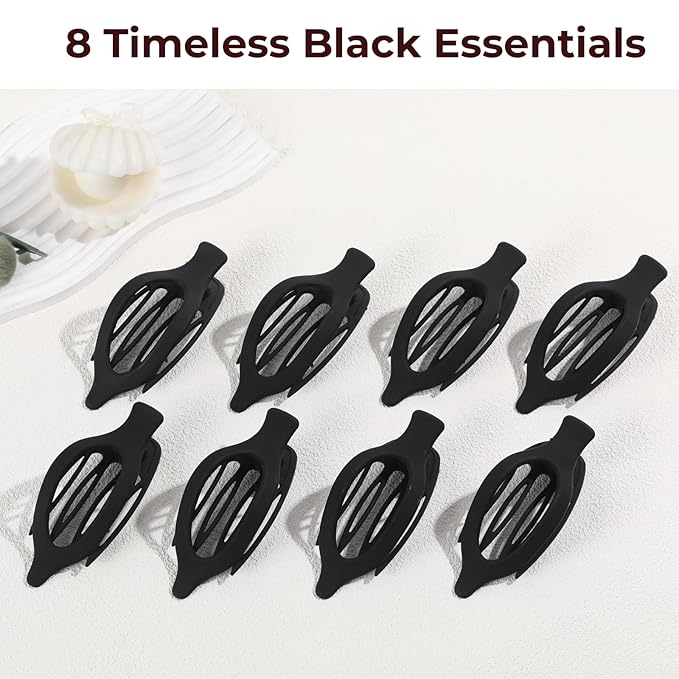 8 Pack Flat Black Hair Clips for Women – Large Matte No-Slip Flat Black Claw Clips for Thick & Thin Hair, Strong Hold French Styling Accessories