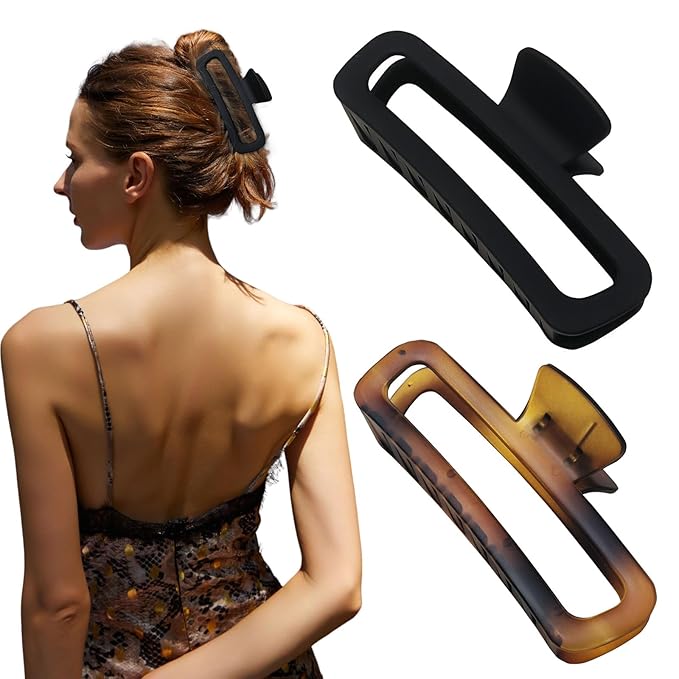 Hair Claw Clips 5 Inch Unbreakable Extra Large Square Rectangle Matte XL Claw Clip Clamp Neutral Colors for Thick Curly Long Hair Women - 2 Pack