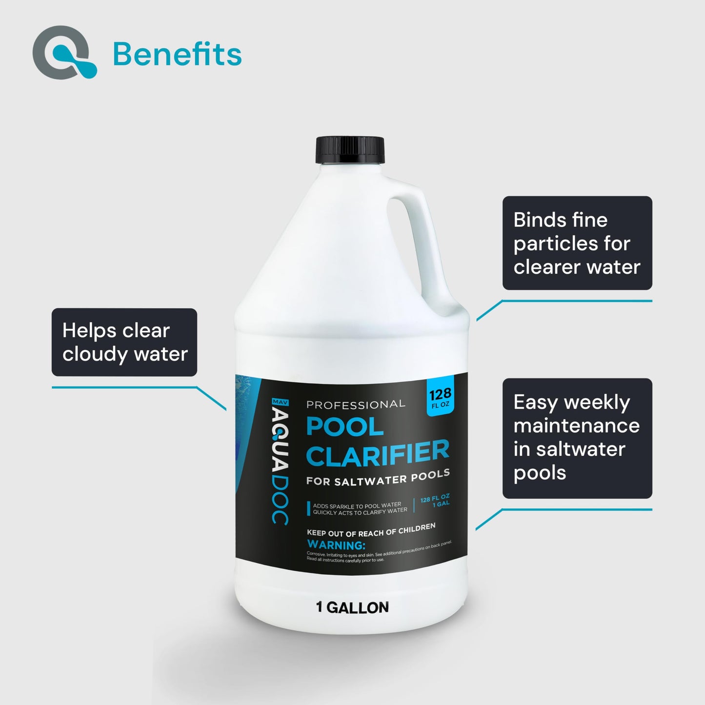 AquaDoc Pool Clarifier for Saltwater Pools - 128 oz - Swimming Pool Water Clarifier for Inground and Above Ground Pools to Help Improve Clarity and Filtration - Made in USA