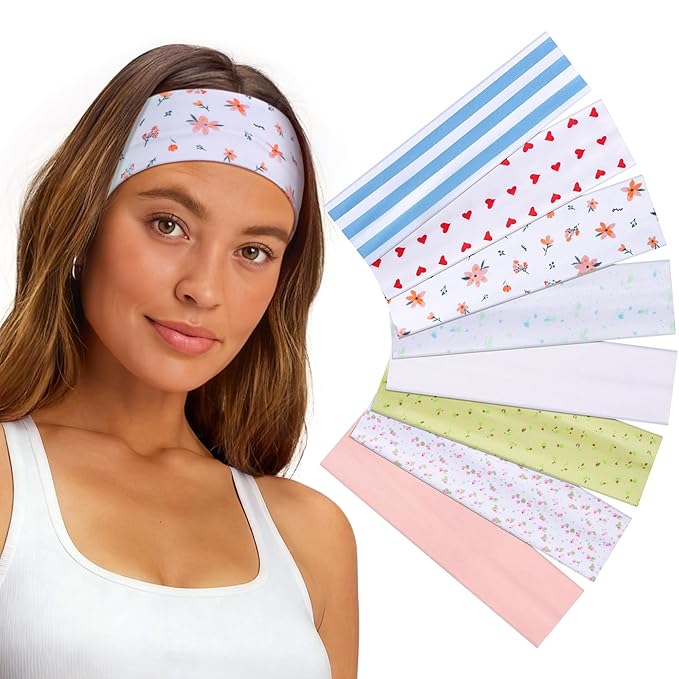Ztomine 8 Pack Headbands for Women Non Slip - Stylish Sports Hair Bands for Women's Hair - Soft Cotton Cloth Stretchy Headbands for Women for Yoga, Outdoor Exercise Running