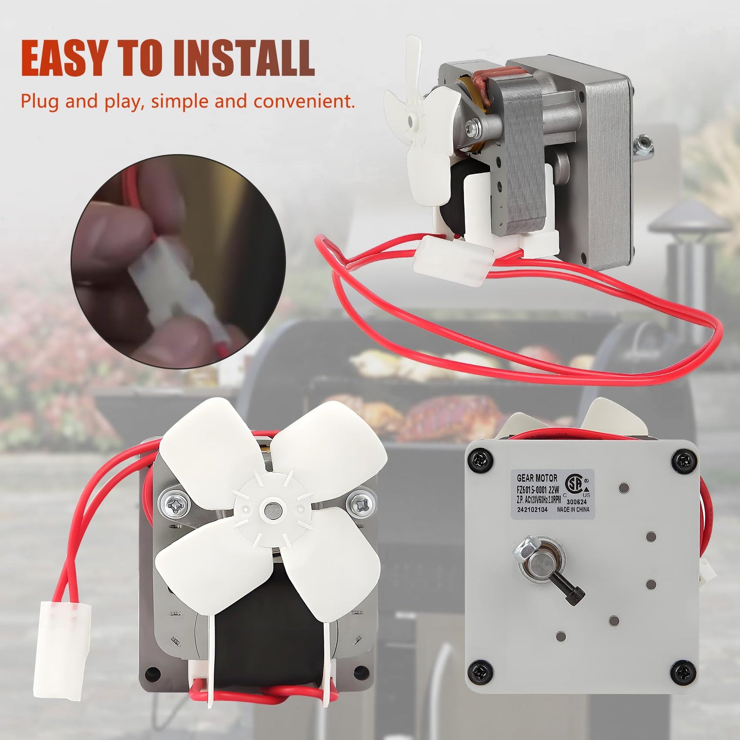 2.0 RPM Auger Motor Replacement Parts, Compatible with Traeger, Pit Boss, and Camp Chef, Wood Pellet Grill Smokers, Universal Barbecue Auger Motor Replacement 120V 60Hz 2 Pole