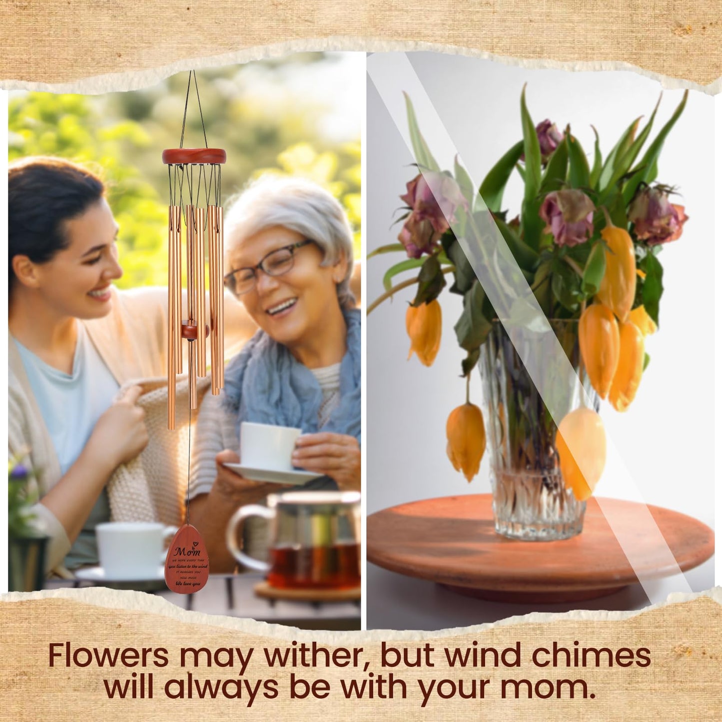 Moms Wind Chimes – Windchimes for Home & Garden, Mother's Day Birthday Gift from Daughter & Son, Valentines Day Gift Ideas for Mom