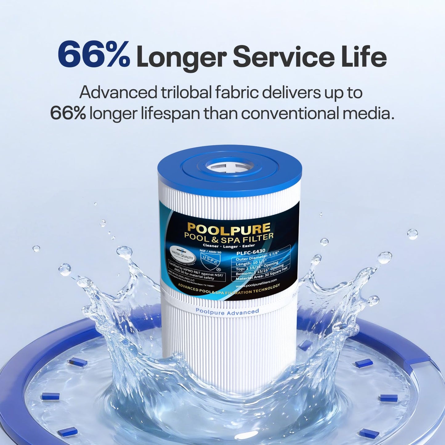 POOLPURE C-6430 Spa Filter Replaces Watkins 31489, Pleatco PWK30, Filbur FC-3915, P/N0969601, 71825, 73178, 73250, 30 sq. ft. Hot Spring Spa Filter 4 PACK