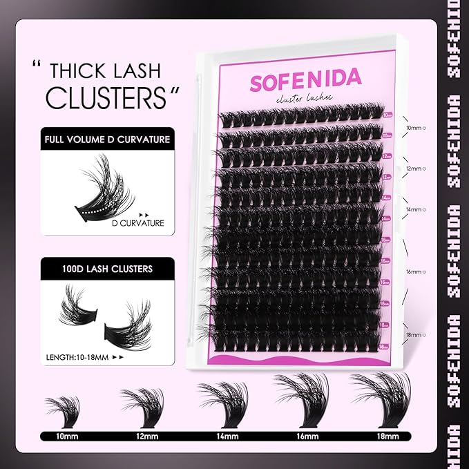 Lash Clusters 100D Thick Cluster Lashes 10-18mm Individual Cluster Lashes Volume Eyelash Clusters D Curly Cluster Eyelash Extensions 3D Wispy Lash Clusters DIY Wispy Lash Cluster(100D-10-18MIX Lashes)