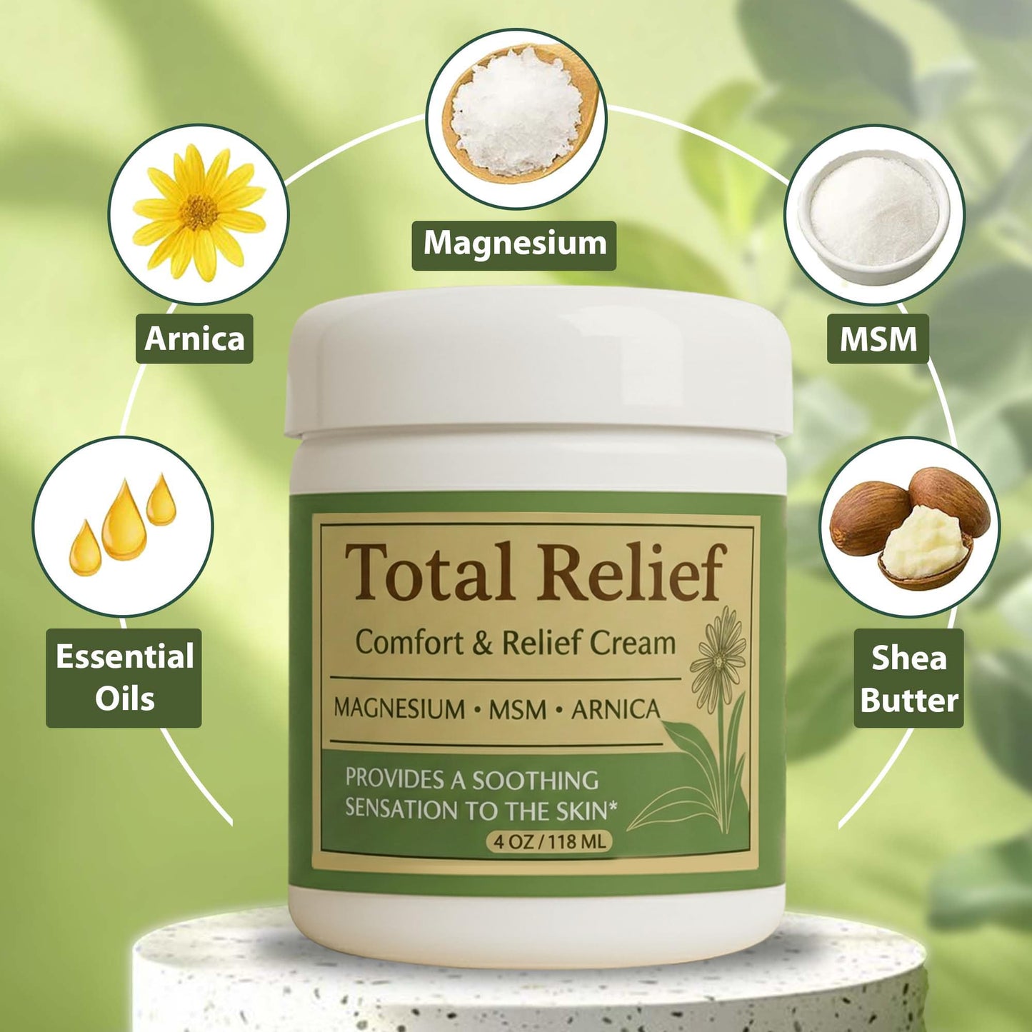 HiRelief Total Relief Magnesium Cream for Comfort – Fast-Absorbing MSM & Arnica Cream for Healthy, Comfortable Nerves and Daily Comfort – 4 Fl Oz (Pack of 3)