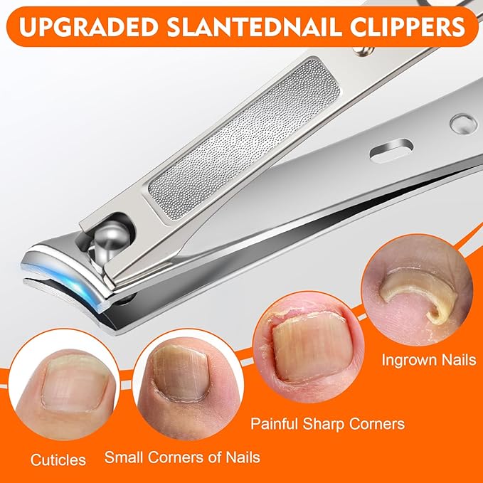 Toe Nail Clippers for Men, Toenail Clippers for Thick Nails for Seniors, German Ultra Sharp Stainless Steel Fingernail Clipper with Catcher, Heavy Duty Ingrown Nail Cutter Long Handle with Wide Jaw