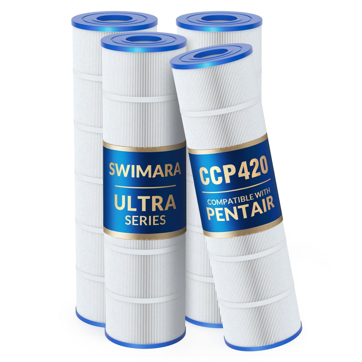 Swimara CCP420 PCC105 178584 R173576 817-0106, 5 oz+ Trilobal Fabric Pool Filter Cartridges, Compatible with Pentair Clean & Clear Plus 420 (#160301) & Waterway 425, 4-Pack, Ultra Series