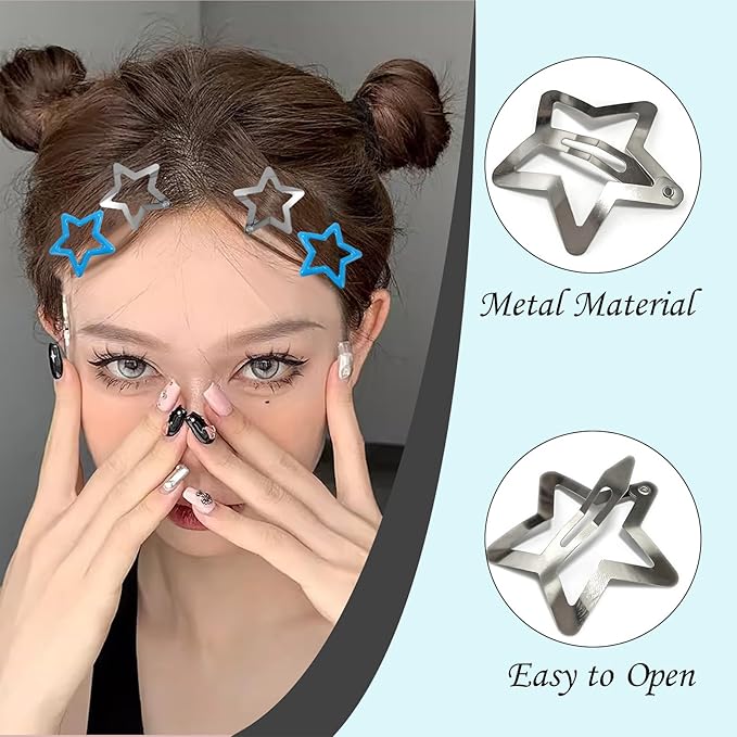 50pcs Star Hair Barrettes - Cute Metal Snap Hair Clips for Women, Non-Slip, Colorful