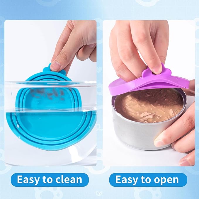SLSON Pet Food Can Cover Universal Silicone Cat Dog Canned Food Lids with Spoon 1 Fit 3 Standard Size Can Tops (4)