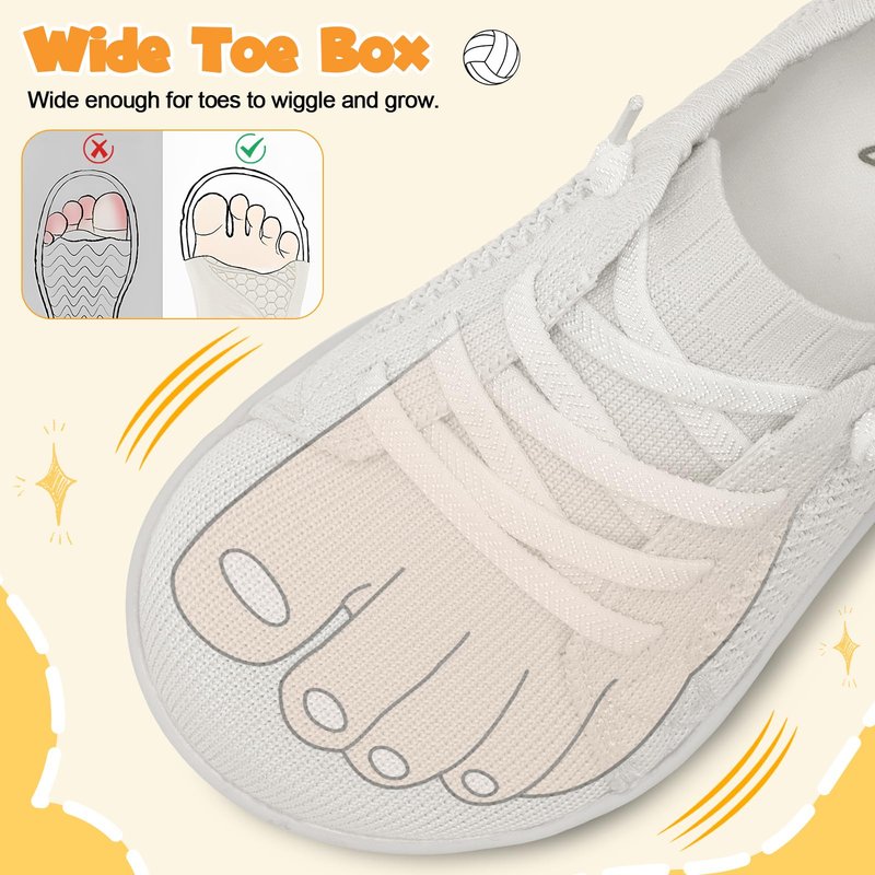 LeIsfIt Toddler Shoes Boys Girls Wide Barefoot Sneakers Kids Zero Drop Minimalist Sneakers Slip on Tennis Shoes White 7 Toddler