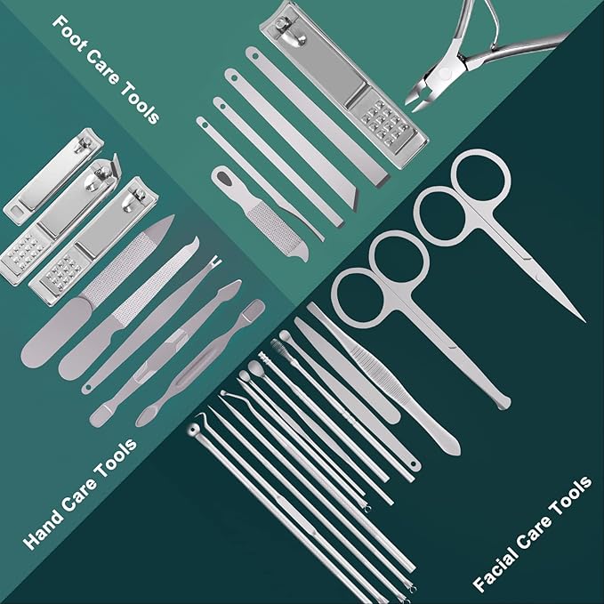 Manicure Set Professional Set Nail Clippers Pedicure Kit-30 Pieces Stainless Steel Manicure Kit, Grooming Kit Nail Care Tools with Luxurious Travel Case Silver