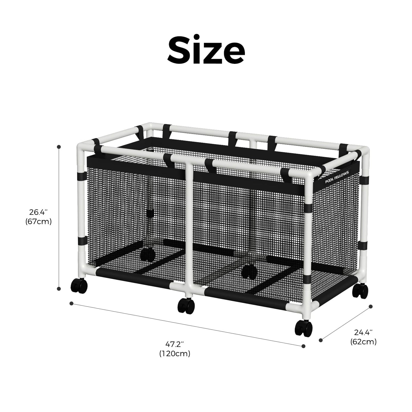 POOL FELLOWS Pool Storage Bin, 90 Gallons, Holder for Noodles, Toys, Floats, Towels, Mesh Organizer for Swimming Equipments, Mini Plus Style