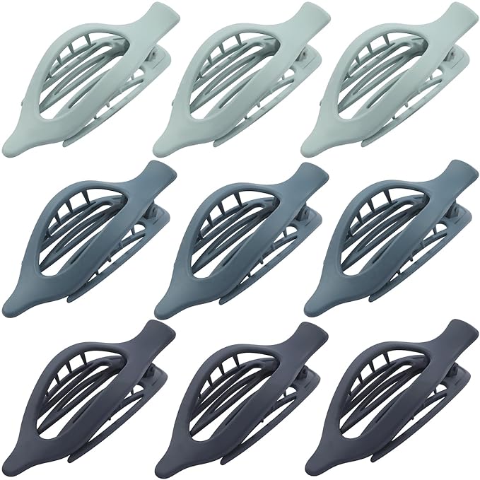 9 Pack Flat Hair Clips for Women, Matte Claw Clips for Thick & Thin Hair (Blue)