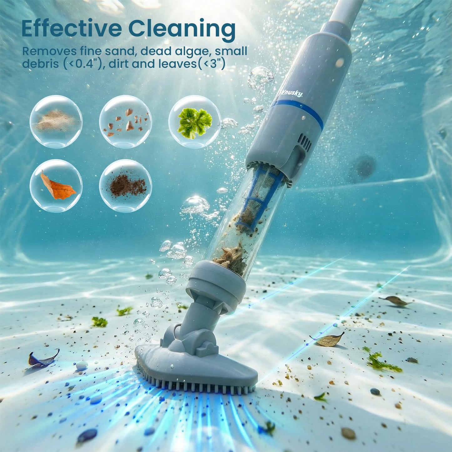 Handheld Spa Hot Tub Vacuum, Cordless Spa Vacuum Cleaner with 2 Brush Heads and Telescopic Pole, Up to 3 Hours of Runtime, Rechargeable Small Pool Vacuum for Above Ground Pool Inground Pools Hot Tubs
