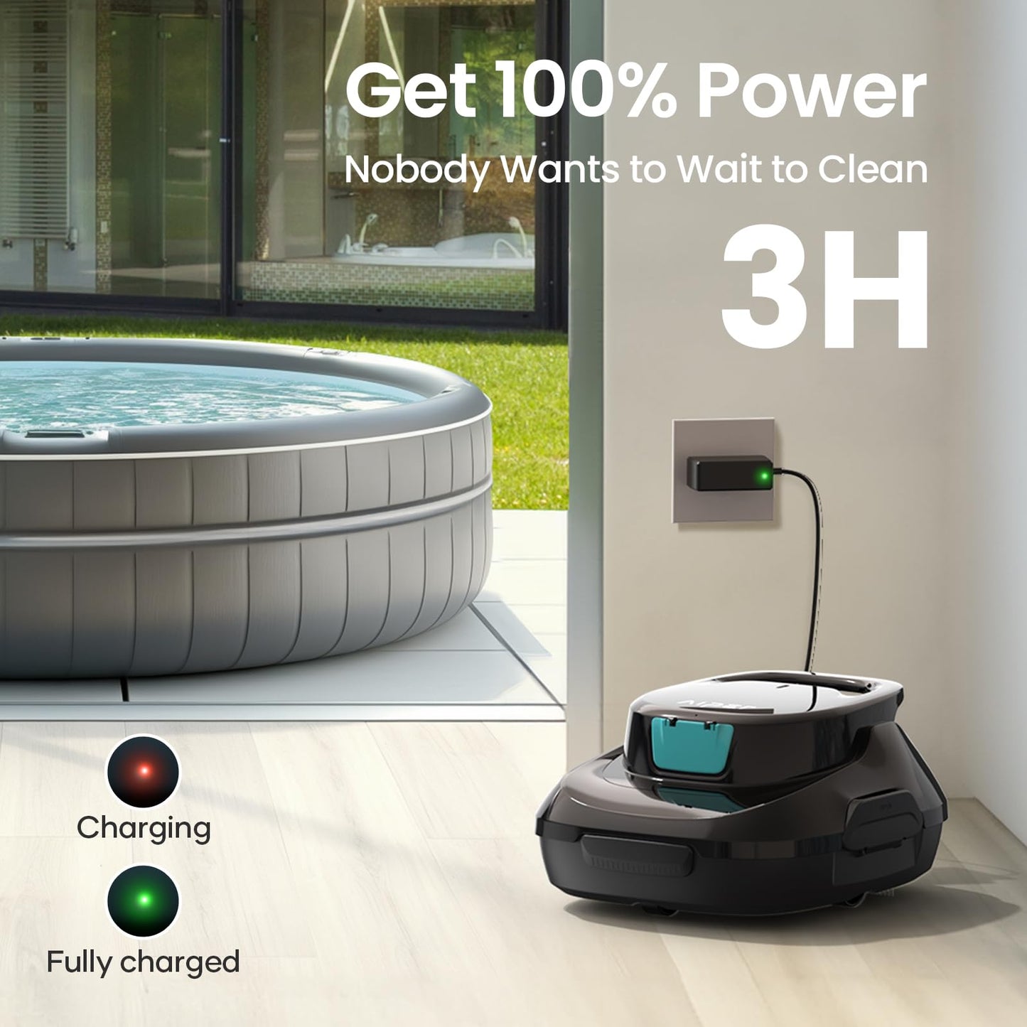 AIPER Scuba 2025 Cordless Pool Cleaner, Upgrade 95-Min Runtime, 1450GPH Strong Suction, Pool Vacuum for Above-Ground Pools up to 860 Sq.ft, Black