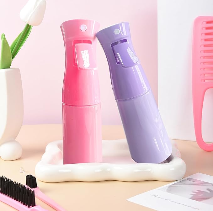 12 Pcs Hair Brush Set with Hair Spray Bottle for Toddlers, Women, Detangling Brush for Wet Dry Curly Hair, Edge Bristles Wide Tooth Rat Tail Combs for Baby Girls (pink)